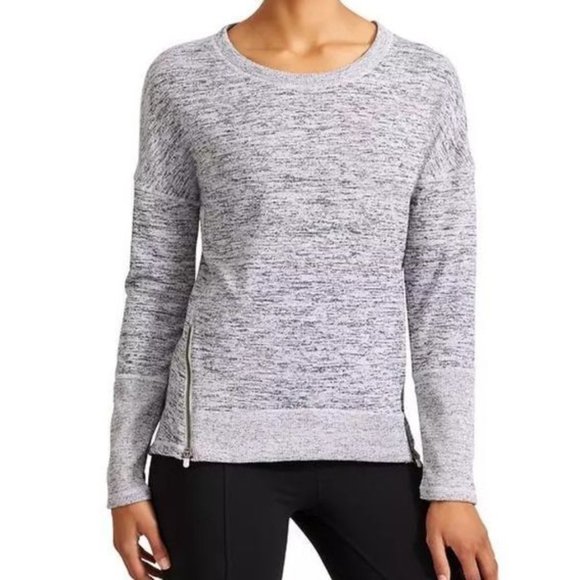 Athleta Blissful Sharkbite Sweatshirt Grey Heather Zippers High-Low Edgy Sweater - Picture 2 of 9